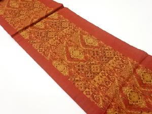 華文に花菱・唐草模様織出し開き名古屋帯（額縁仕立て）